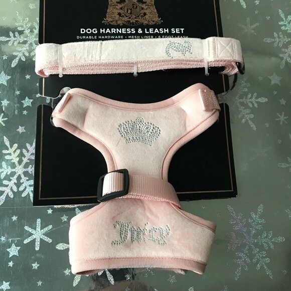 Juicy Couture Velour Light Pink Harness and Leash Set Mesh Liner Small - Picture 2 of 4